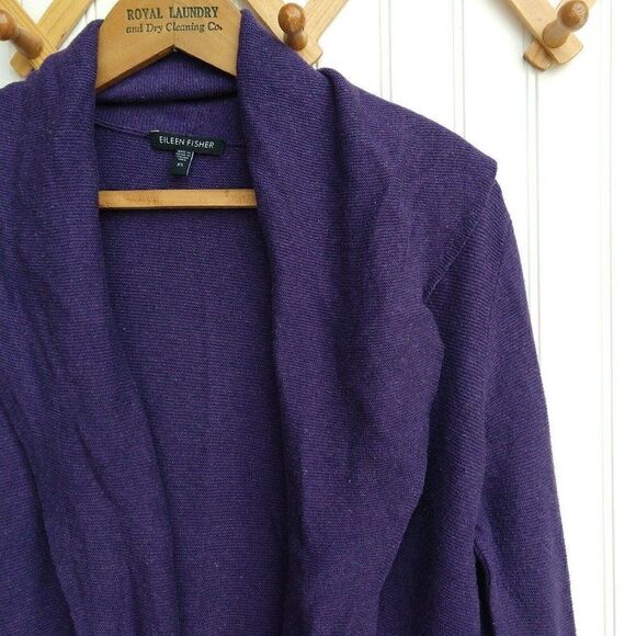 Eileen Fisher Purple Cocoon Open Front Cardigan Size XS Cotton Viscose Linen - Picture 3 of 8